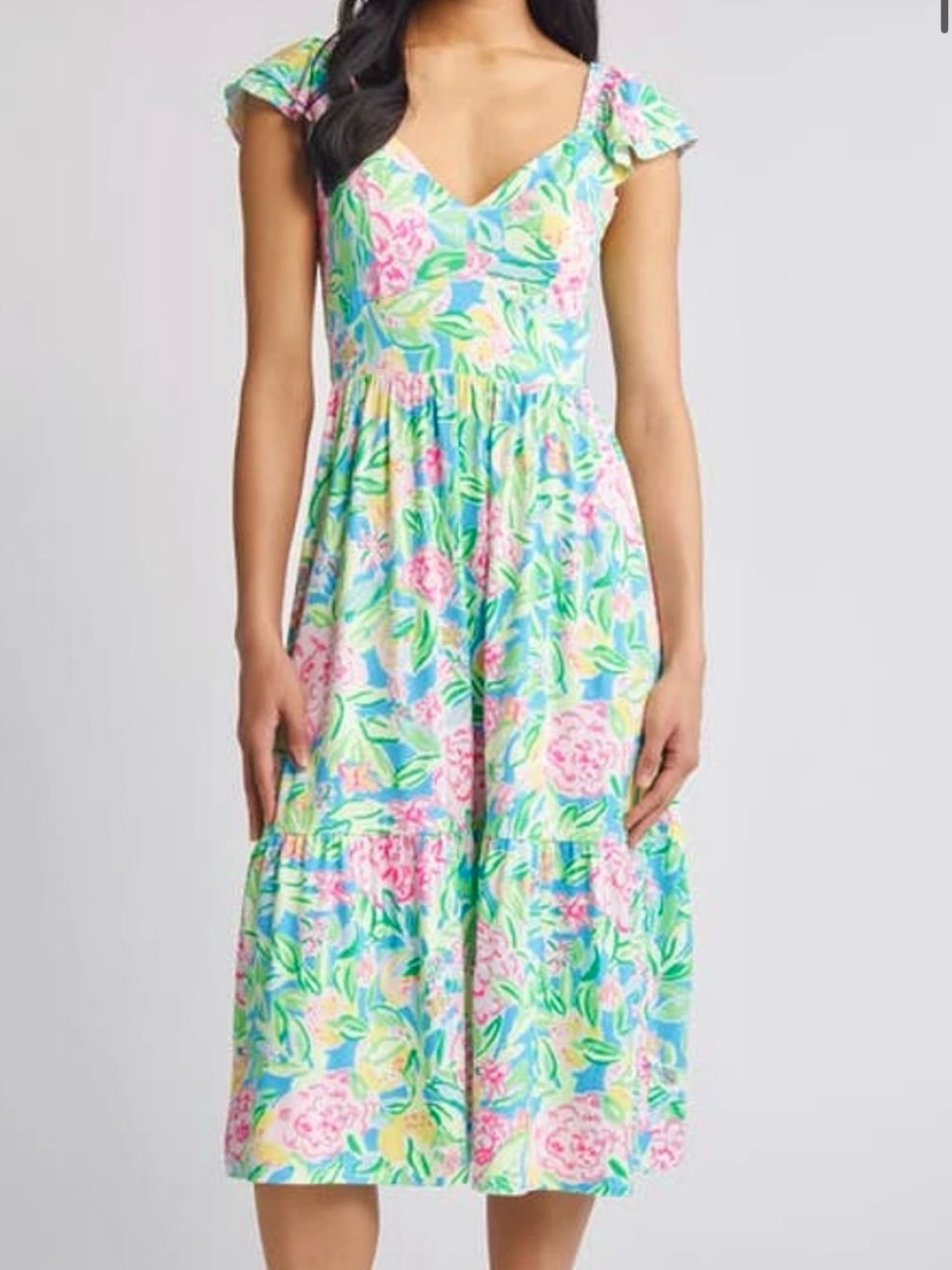 FLASH SALE! Sz 2 Lilly Pulitzer Bayleigh Flutter Sleeve Midi Dress Sundress XS
